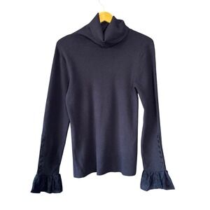 Soft‎ Surroundings Sweater Women M Blue Turtleneck Lace Cuff Whimsigoth Regency